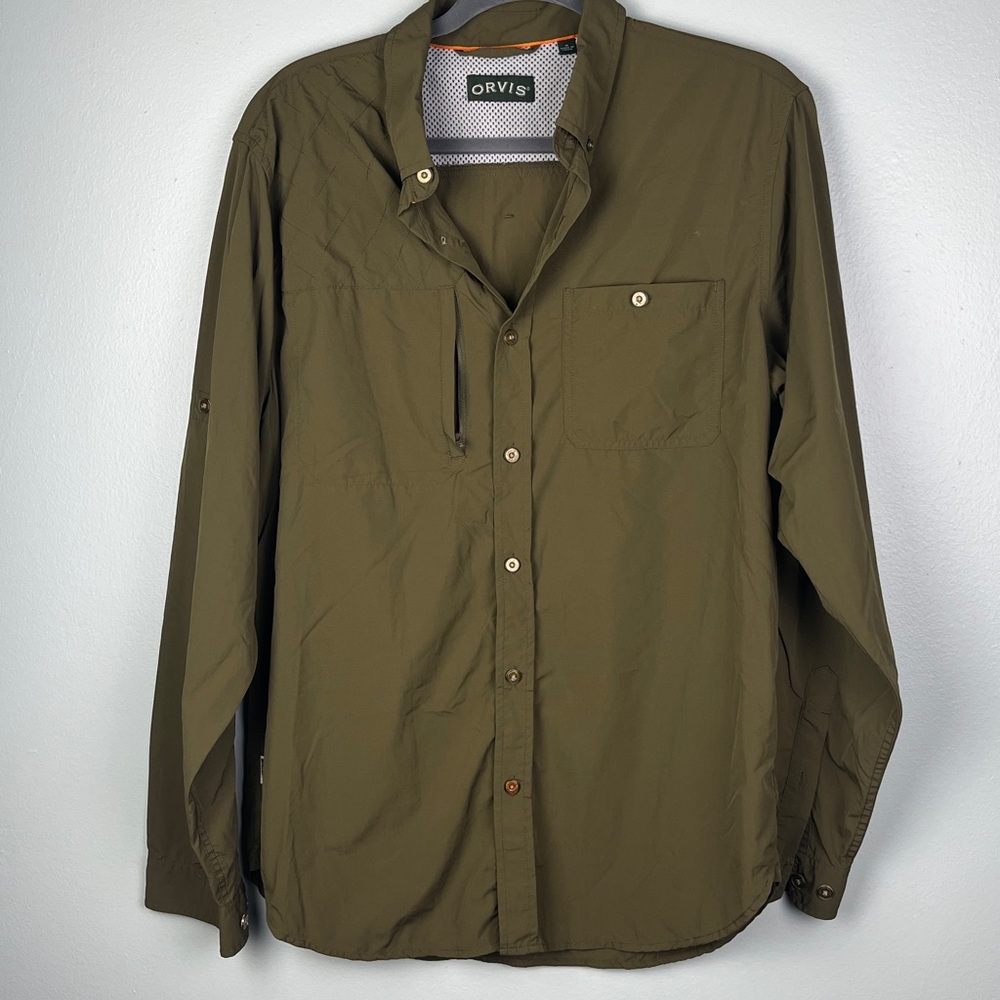 Orvis Olive Green Quilted Shoulder Lightweight Shirt Jacket